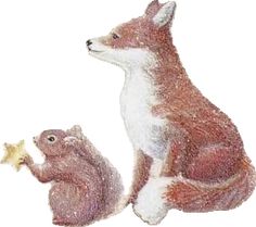 a small figurine of a fox and a squirrel with a star in its mouth