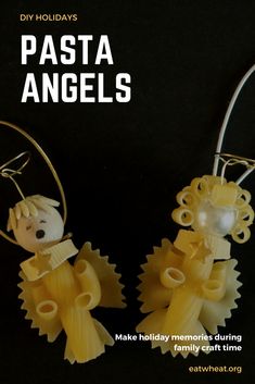 pasta angel earrings made with polymer clay and acrylic paint by diy holidays