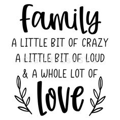 a black and white quote with the words family, a little bit of crazy a little bit of loud and a whole lot of love