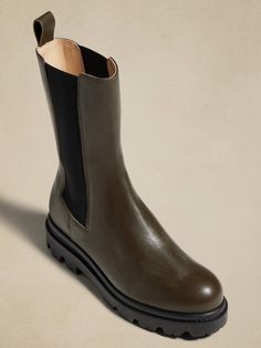 Hudson Tall Leather Chelsea Boot | Banana Republic High Arches, Lug Sole Boots, Style Basics, Leather Chelsea Boots, Winter 2022, Olive Color, Laura Lee, Chelsea Boot, Womens Rights