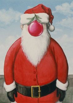 a painting of santa claus with a red nose