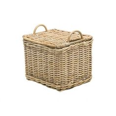 an empty wicker basket with handles