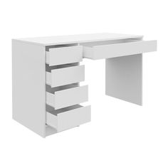 a white desk with three drawers on it