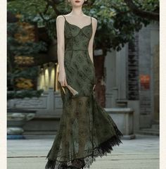 Windy Dance Whimsigoth Forest Fairy Dress Grunge Hoco Dress, Hoco Dress Green, Forest Fairy Dress, Hoco Dresses Green, Hoco Inspo, Green Fairy, Olive Green Dresses, Black Lace Trim, Mythical Creature