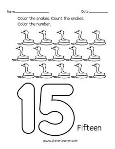 the number fifteen coloring page for children with numbers to 10 and ten, including an image of