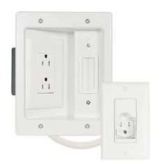 an electrical outlet with two white outlets