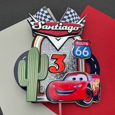 a cake shaped like the character from cars