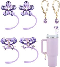 Bling Straw Cover Caps Compatible for Stanley Cup 30 & 40 Oz Tumbler, Designer Flower and Butterfly Cute 10mm Diamond Jewelry Rhinestone Straw Charms Accessories Butterfly Cute, Flower And Butterfly, 40 Oz Tumbler, Rhinestone Jewelry, Flower Designs, Diamond Jewelry