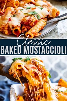 two photos with the words classic baked mozzarella on top and in the bottom