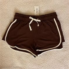 Cute Dark Brown Shorts! Elastic Waist Band, Comfy, Nwt. -Material: 63% Polyester, 33% Rayon, 4% Spandex Sporty Brown Bottoms For Spring, Sporty Brown Athletic Shorts For Summer, Casual Brown Stretch Athletic Shorts, Sporty Brown Shorts For Spring, Brown Summer Athletic Shorts, Casual Brown Athletic Shorts For Summer, Brown Shorts Outfit, Street Takeover, Brown Lounge