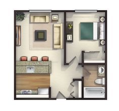 the floor plan of a two bedroom, one bath apartment with an attached bathroom and living room