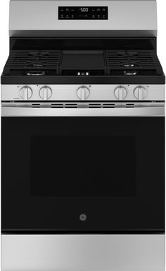 an oven that is stainless steel and has two burners on the front, and one with