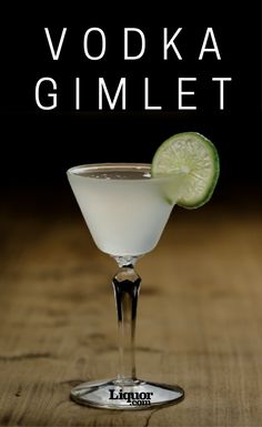 the vodka gimlet is garnished with a lime slice