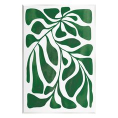 a green and white painting with leaves on it