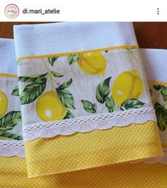 three pieces of fabric with lemons on them