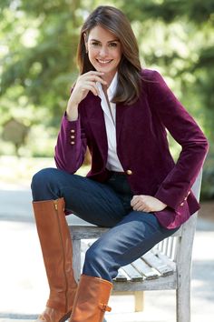 Corduroy Blazer | Chadwicks of Boston Outfit Botas, Elegant Style Women, Outfits Con Jeans, Classic Clothing, Denim Inspiration, Winter Mode, Corduroy Blazer, Classic Women, Coat Outfits