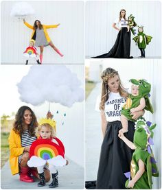 four photos of women and children dressed in costumes