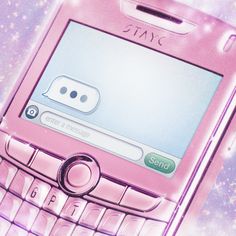 an image of a pink cell phone with stars in the background