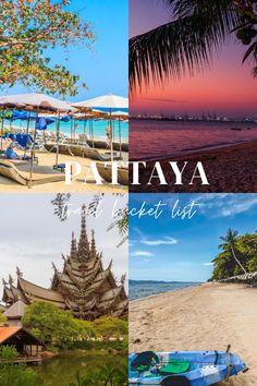 there are many different pictures with the words pattaya on it and below them