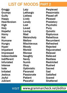 the list of mood words in english