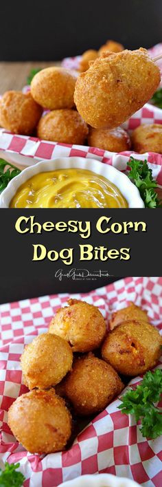 cheesy corn dog bites with dipping sauce