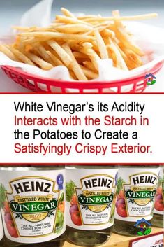 white vinegar's it's acidity interacts with the starch in the potatoes to create a savory crispy exterior