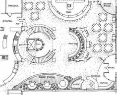 the floor plan for an auditorium with seating areas, and several circular seats in it