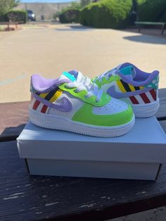 Perfect shoe for any occasion! * US Sizes from 3C-7Y * These are authentic Nike Air Force 1's * Hand painted using high quality Angelus paint and sealer  * Sealed for durability, but keep in mind these are painted so care still needs to be taken. * Made to order, processing time is 2-3 weeks (This is NOT including the time in the mail) * These are not made in a factory and I do not have any workers. These are made by me and only me so I give myself the full 4 weeks in order to avoid missing deadlines. Please order with plenty of time. * Due to the custom nature of these shoes, there are no returns or exchanges. Custom Multicolor Round Toe Sneakers, Playful Green Sneakers With Rubber Sole, White High-top Sneakers For Birthday, Custom Multicolor Low-top Sneakers, Custom High-top Multicolor Sneakers, Custom Multicolor High-top Sneakers, Green Sneakers With Rubber Sole For Playtime, Custom Multicolor Sneakers With Rubber Sole, Multicolor Low-top Sneakers With Soft Sole