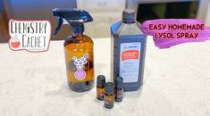 the bottles are next to each other with labels on them that say easy homemade lyso spray