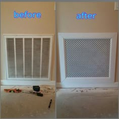 the before and after pictures of an air conditioner in a room that has been cleaned