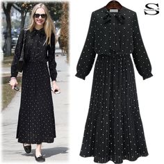 Summer 2016 European Women Fashion Polka Dots Tie Collar Long Sleeves Elastic Waistline Chiffon Pleated Maxi Dresses Dress European Style, Bohemian Dress Long Sleeve, Long Party Dresses, Long Sleeve Chiffon Dress, European Dress, Chiffon Dresses, Women Long Sleeve Dress, Ladies Gown, Long Sleeve Print Dress