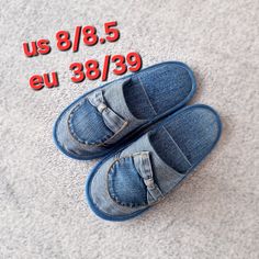 two pairs of blue jeans with the words us 8 / 8 / 5 eu 38 / 39