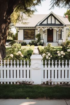 a white picket fence in front of a house