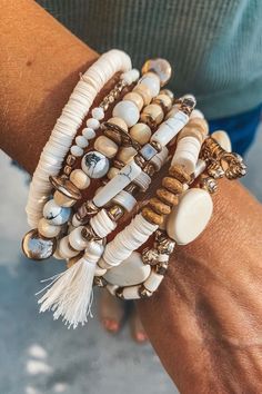 Stacked Beaded Bracelet | Sophie & Trey Boho Bracelets Diy, Spring Jewelry Trends, Stacked Beaded Bracelets, Stackable Beaded Bracelets, Cute Trendy Dresses, Soft Accessories, Jewelry Making Classes, Trending Bracelets, Diy Bracelet Designs