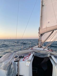 the inside of a sailboat with sails down