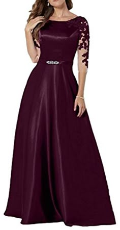 DINGZAN Woman's Satin Mother of the Bride Dresses with Applique Half Sleeves 2 Grape: Amazon.ca: Clothing & Accessories Swareh Dress, Satin Dress Design Evening Gowns, Dinner Dress Classy, Mother Of Groom Dresses, Bride Groom Dress, Stylish Party Dresses, Column Dress, فستان سهرة, Mothers Dresses