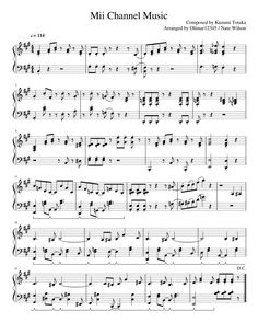 sheet music with the words mii channel music