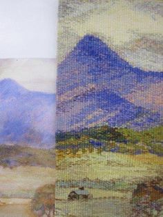 two paintings of mountains are shown side by side