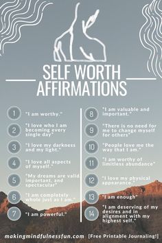 a poster with information about self worth affirmations