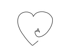 a black and white drawing of a heart with an arrow pointing to the left side