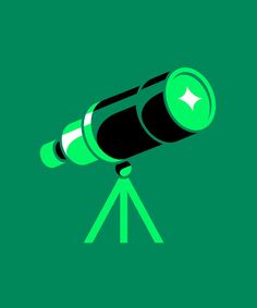 a green and black telescope on top of a tripod with a white star in the center