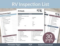 the rv inspection list is shown on top of two pages with text overlaying it