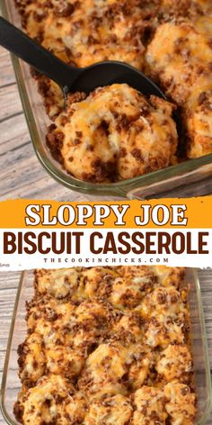 sloppy joe biscuit casserole in a glass baking dish