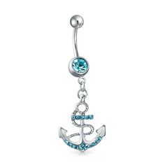 Flaunt your nautical style with our anchor belly rings. This beauty boasts a simulated aquamarine color CZ stone at the top with simulated aquamarine crystals throughout for the perfect ocean blue. This trendy piece of anchor jewelry is made of 316L surgical stainless steel and is hypoallergenic. Showcase your love of the sea with this anchor belly piercing. Size: One Size.  Gender: female.  Age Group: adult. Anchor Jewelry, Belly Button Piercing Jewelry, Aquamarine Color, Belly Piercing Jewelry, Cross Earrings Studs, Dangle Belly Rings, Belly Jewelry, Crystal Fashion, Navel Ring