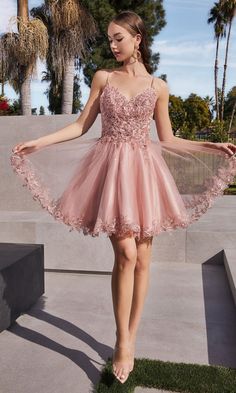 Beautiful embroidered trim makes this short homecoming dress a sensational choice for your special event. Whether you're going to homecoming, a sweet-16 party, or another semi-formal event, this short a-line party dress is sure to make a figure-flattering fashion statement. With an embroidered sweetheart bodice, this sweet cocktail dress has barely-there shoulder straps that lead to the deep v-back detail. The fully-lined short skirt has an embroidery trimmed sheer overlay that flows to the hem Grade 9 Grad Dresses, Grade 8 Grad Dresses Long, Grade 8 Graduation Dresses, 6th Grade Graduation Dresses, Grad Dresses Grade 8, Graduation Dresses For 8th Grade, Grade 8 Grad Dresses, Sorority Formal Dress, Dresses Graduation