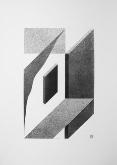 an abstract black and white drawing with geometric shapes