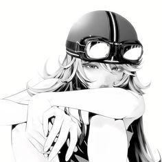 a drawing of a girl with goggles on her head and arms around her neck