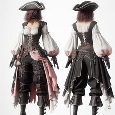 Pirate Outfit Captain, Pirate Captain Coat, Female Pirate Outfit Design, Pirate Hat Design, Fem Pirate Outfit, Female Pirate Costume Ideas, Dnd Costume Ideas, Historical Pirate Clothing, Medieval Pirate Outfit