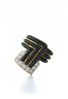 Brilliant-cut diamonds, black enamel, 18K gold, and platinum Stella Stripe Ring also available in black & white enamel David Webb, Ring Black, Ring Collections, White Enamel, Black Enamel, Black Rings, Brilliant Cut Diamond, Ring Bracelet, Gold Accents