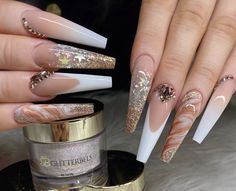 Gold Acrylic Nails, Long Acrylic Nail Designs, Long Acrylic Nails Coffin, Coffin Shape Nails, Luxury Nails, Fire Nails, Coffin Nails Designs